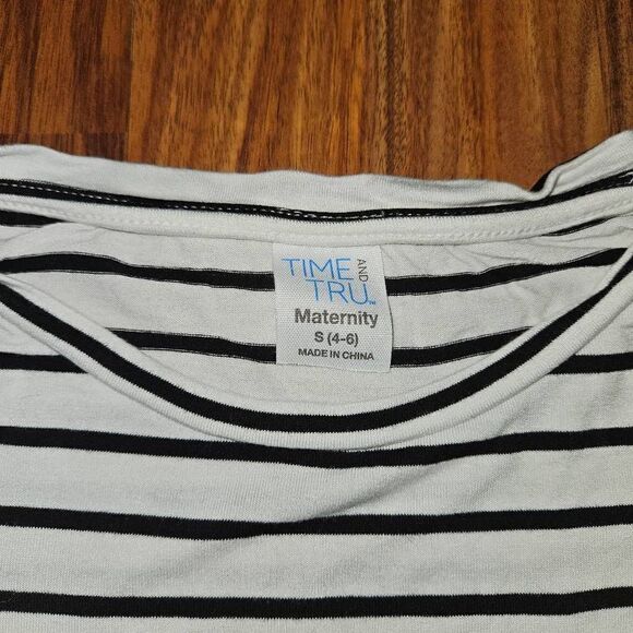Time and Tru Black White Striped Maternity Flowy Top Womens Size S - Picture 2 of 6